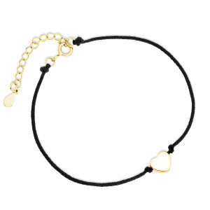 Bratara cu snur negru si inima argint placata cu aur galben DiAmanti Z1784BG_B-DIA (Argint 925‰ 0,9 g.)